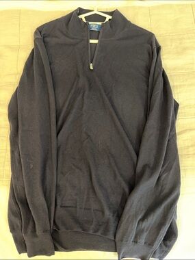 Fedeli Italy Lana 140’s Superfine Wool Half Zip Sweater Black Size 56